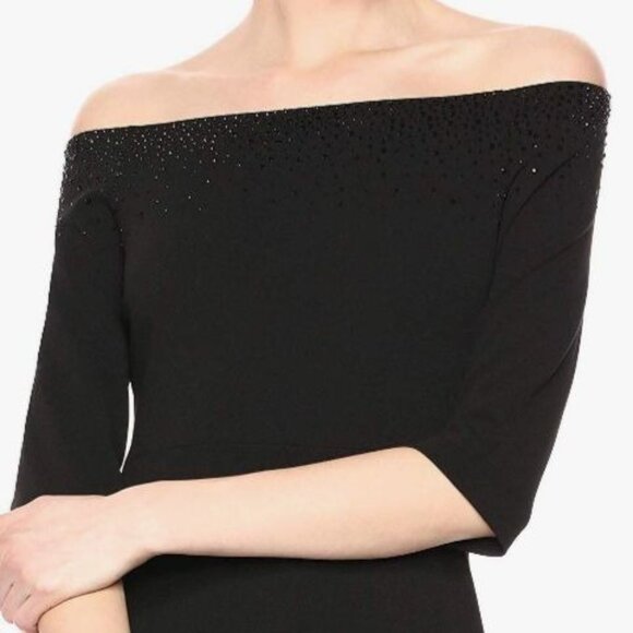 NEW Calvin Klein Off-The-Shoulder High-Low Dress Black Beading Detail Size 4 - Picture 5 of 16